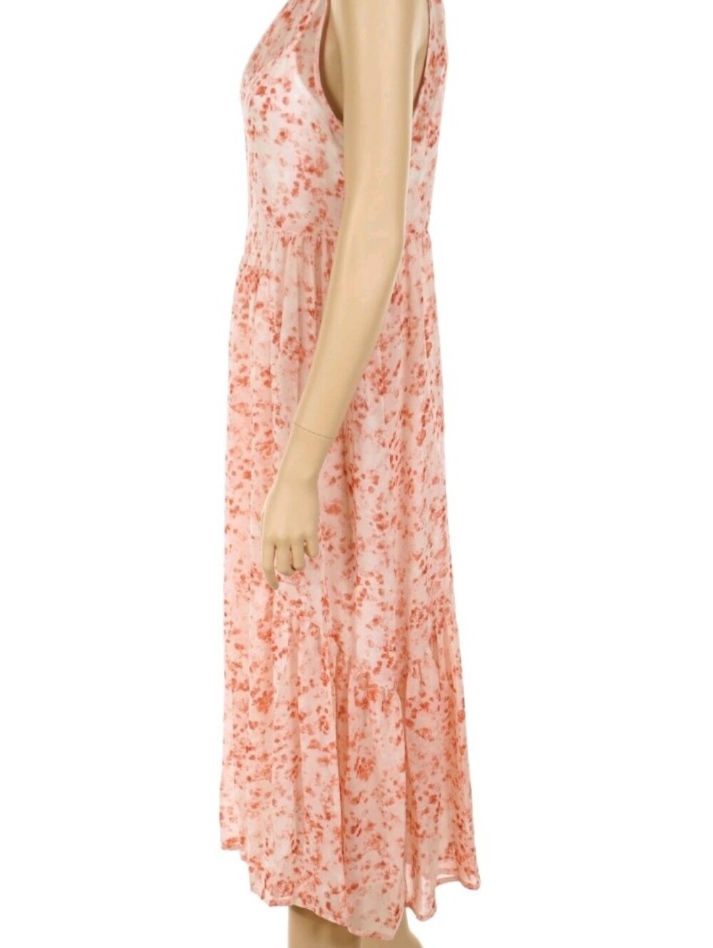 Vera Wang Peach Floral Sleeveless Midi Dress - Picture 8 of 10